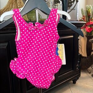 Carter's Pink Polka Dot Swimsuit with Rosette’s and Ruffle Detail